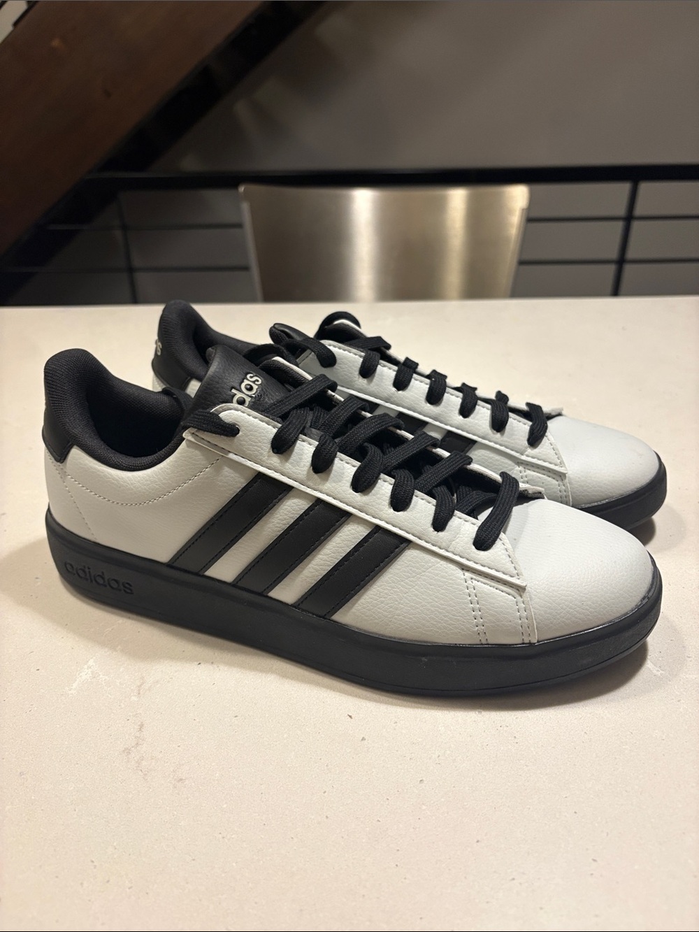 adidas White and Black Low-Top Leather Sneakers
